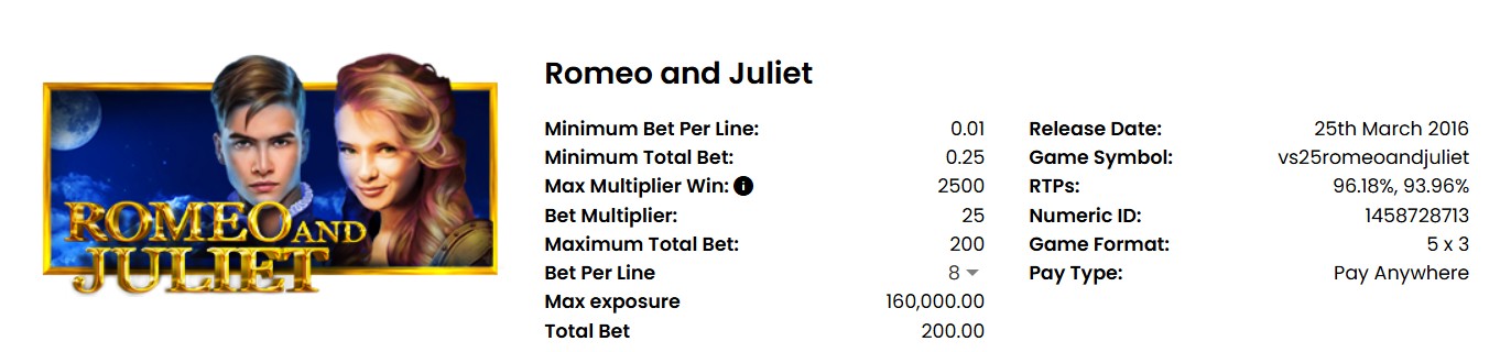 Romeo and Juliet - screenshot with slot description 2